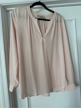 LOFT Pale Blush Split Neck Long Sleeve Blouse